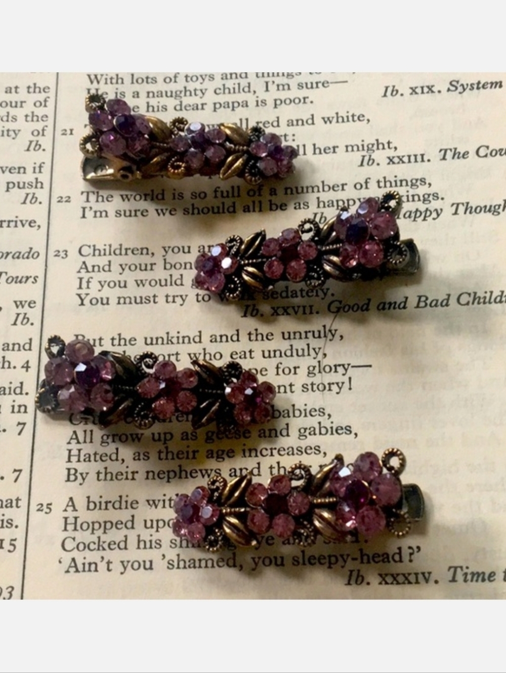 4 Amethyst  Crystal Hair Clips Antique Bronze NEW